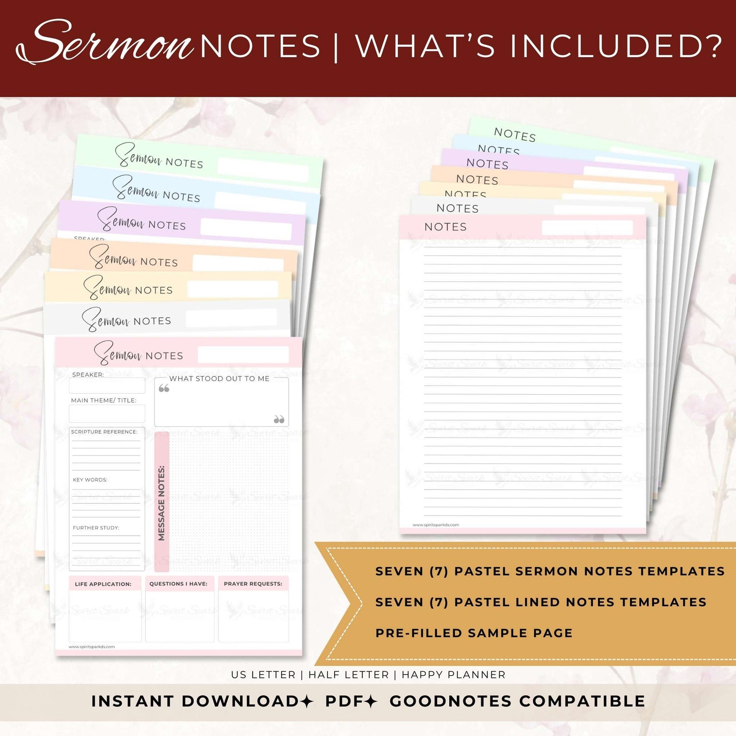 Sermon Notes Template | PDF Digital Download | Pastel Collection